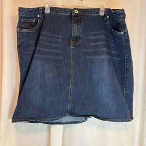 Baccini Denim Midi Skirt Womens 22W Back Slit Dark Wash Pockets